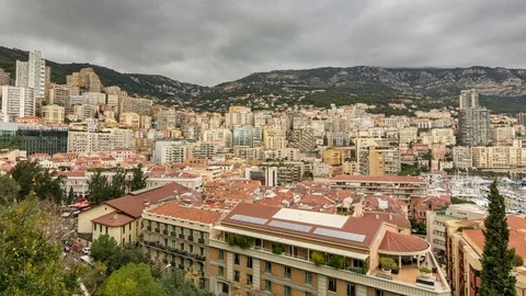Monte Carlo, Monaco. Panoramic view. Dramatic cloudy sky. Stock Footage 84511887