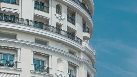 Monte Carlo with the view on the top facade of luxury Hotel de Paris timelapse Stock Footage 182937705