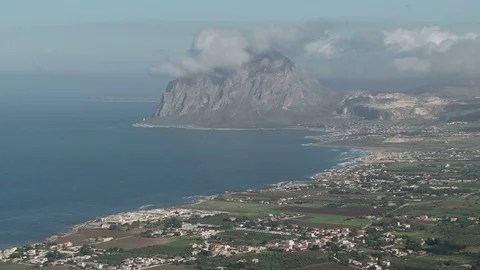 Monte Cofano Sicily, shrouded in clouds Stock Footage 71456025