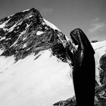 Monte Rosa mountain group, Statue of the Holy Virgin Mary, on top of Punta Gi Stock Photos