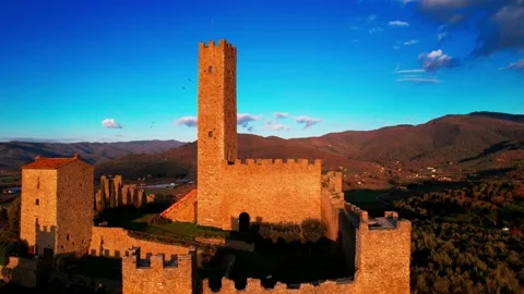 Montecchio Castle 4K reverse Aerial drone view Tuscany-Italy Stock Footage 188522467