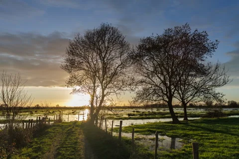 Montée de la marée dans les champs le long de l étier de Vair coef 106 Video stock 322222180