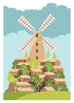 Montefiore windmill israel vector Stock Illustration