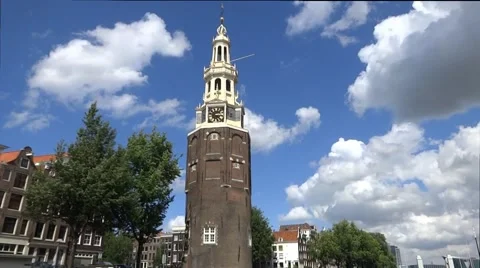 Montelbaans Clock Tower Amsterdam Stock Footage 65936370