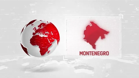 Montenegro 4K Tech Map Beside Globe On White Background. Stock Footage 340465788