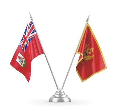 Montenegro and Bermuda table flags isolated on white 3D rendering Stock Illustration