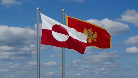 Montenegro and Greenland two flags Stock Footage 288595693