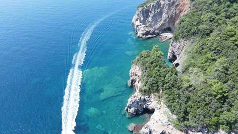 Montenegro cliff side caves ocean view - aerial 4K Stock Footage 252464630
