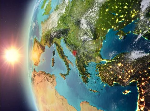 Montenegro during sunset from space Stock Illustration