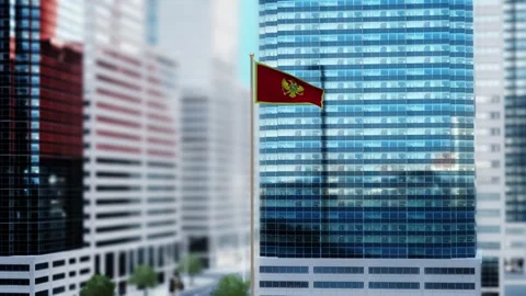 Montenegro Flag 3D Render Animation Waving in Front of Modern Glass Building Stock Footage 332949703