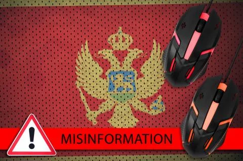 Montenegro flag and two computer mouses. Misinformation during Coronavirus or Stock Photos