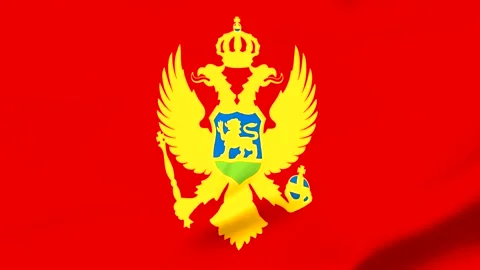 Montenegro flag with golden doubleheaded eagle and coat of arms Video stock 343573336
