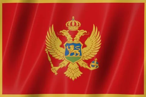 Montenegro flag of silk-3D panoramic  illustration Ilustração Stock
