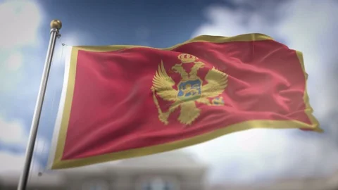 Montenegro Flag Waving Slow Motion 3D Rendering Blue Sky Background - Seaml.. Stock Footage 75426340