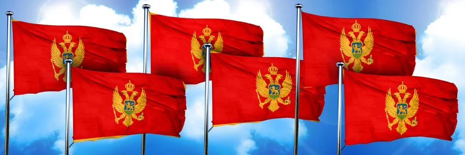 Montenegro flags, 3D rendering, on a cloud background Illustrazione stock