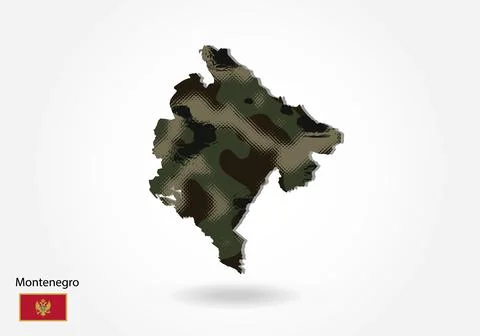 Montenegro map with camouflage pattern, Forest - green texture in map. Milita Stock Illustration