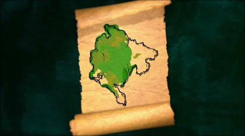 Montenegro Map Painting Unfolding Old Paper Scroll 3D 4K Stock Footage 59100278