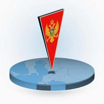Montenegro map in round isometric style with triangular 3D flag of Montenegro Stock Illustration