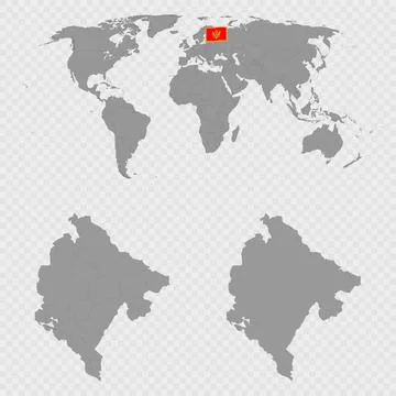 Montenegro Map Set with World Location. Stock Illustration