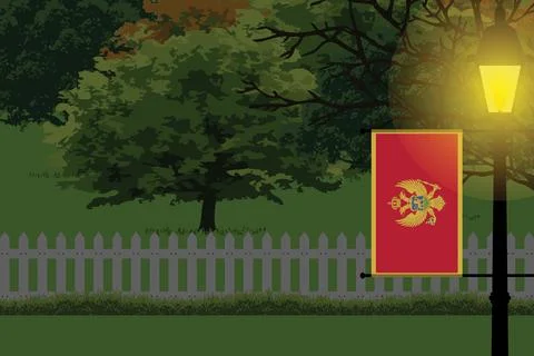 Montenegro Night Trees Lamp Vector Illustration Stock Illustration