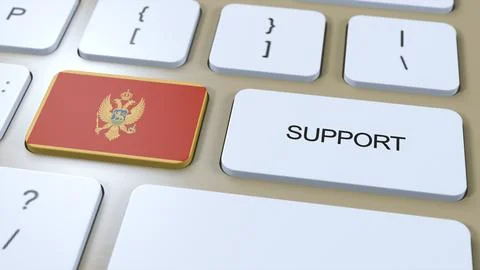 Montenegro Support Concept. Button Push 3D Illustration. Support of Country o Stock Illustration
