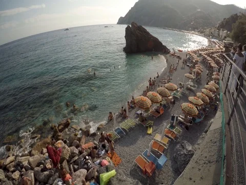 Monterosso beach panorama Stock Footage 77098382