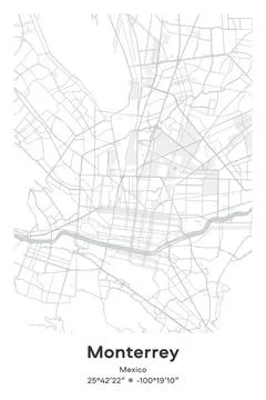 Monterrey, Mexico - vector map of city in Pastel, Gray, White, Green colors Stock Illustration