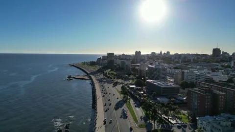 Montevideo Aerial View at Sunset Stock Footage 296923000