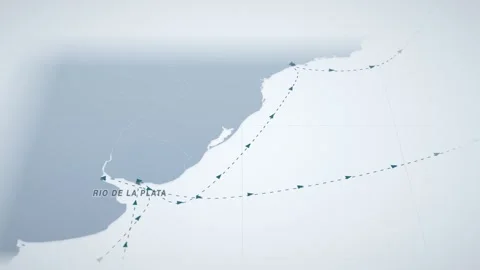 Montevideo to santos container sea trade route map loop Stock Footage 345945366