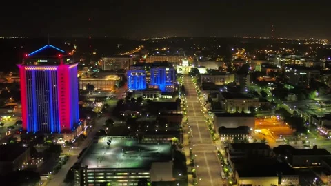 Montgomery Alabama Nighttime Drone Flight Over Illuminated Downtown Lights Stock Footage 344875974