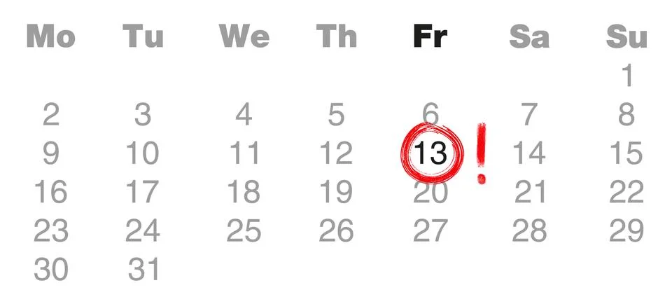 Month calendar monday to sunday with red marked Friday 13th Stock Illustration