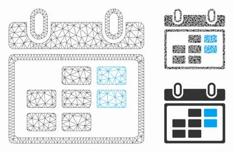 Month Calendar Vector Mesh Network Model and Triangle Mosaic Icon Illustrazione stock