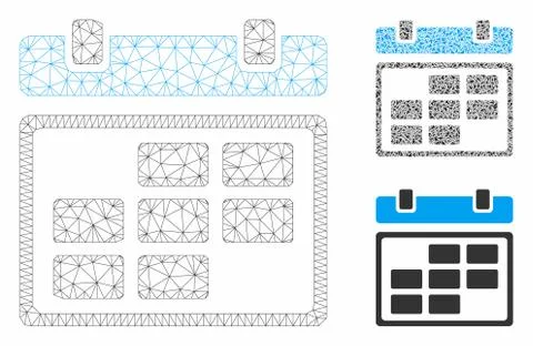 Month Calendar Vector Mesh Network Model and Triangle Mosaic Icon Stock Illustration