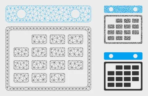 Month Calendar Vector Mesh Wire Frame Model and Triangle Mosaic Icon 스톡 일러스트