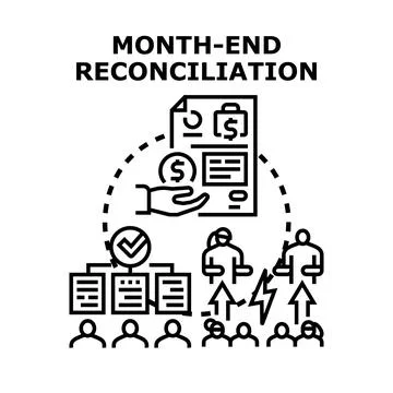 Month end financial reconciliation process managing company budget Stock Illustration