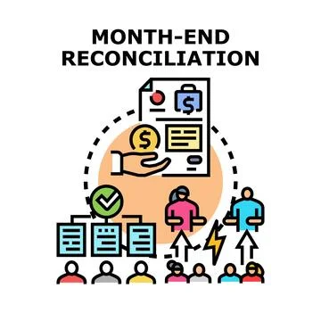 Month end financial reconciliation process managing company budget Stock Illustration