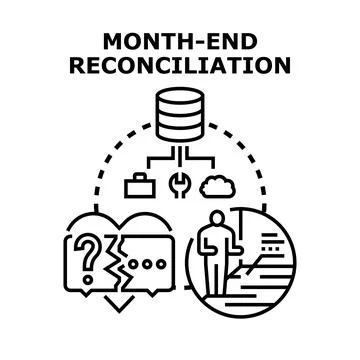 Month end reconciliation process concept solving financial discrepancies Stock Illustration