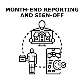 Month end reporting and sign off process illustration Stock-Illustration