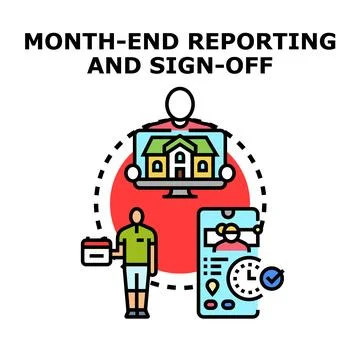 Month end reporting and sign off process illustration Stockillustratie