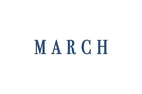 The month of March is isolated in blue on a white background for the calendar Stock Illustration