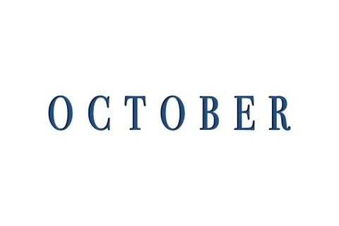 The month of October is isolated in blue on a white background. Stock Illustration