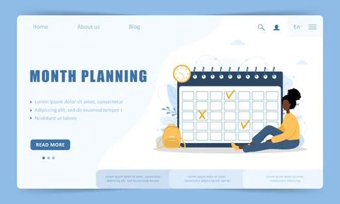 Month planning or to do list concept. Website landing page template. African Illustrazione stock