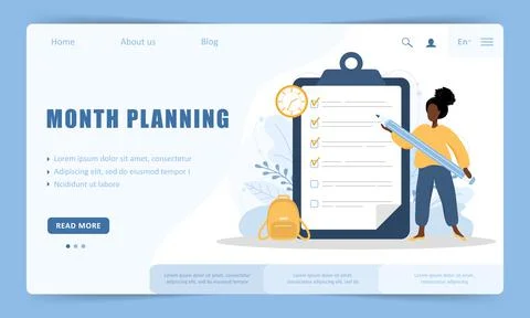 Month planning or to do list concept. Website landing page template. African Illustrazione stock