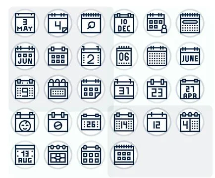 Month Vector Graphics Pack including 28 Bold Line 128x128 Editable Icons Illustrazione stock