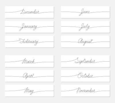 Month of the year. Set of words handwritten inscription. One line drawing Illustrazione stock