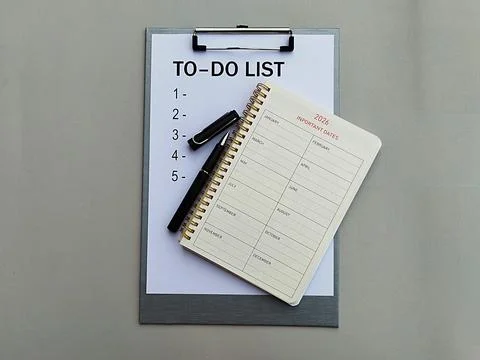 Monthly action notes 2026 with printed to-do list Stock Photos