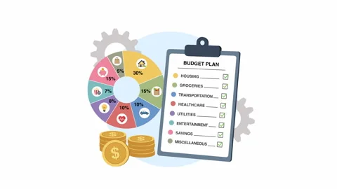 Monthly Budget Pie Chart with Household Expense Categories Stock Footage 339445922