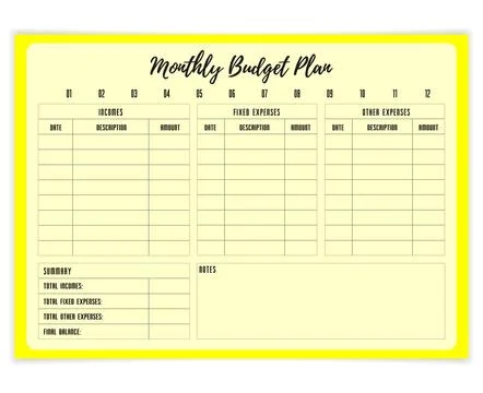 Monthly budget plan, printable budget planner templates. Vector Illustration Stock Illustration