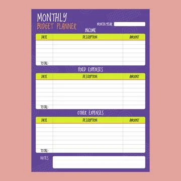 Monthly budget planner with fun elements and bright colors Illustrazione stock