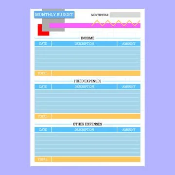 Monthly budget planner made in flat style with color elements Stock Illustration